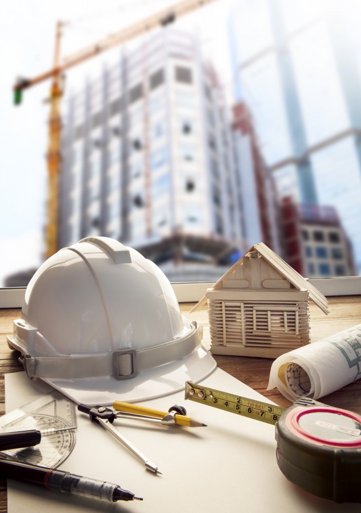 construction equipment on architect working table